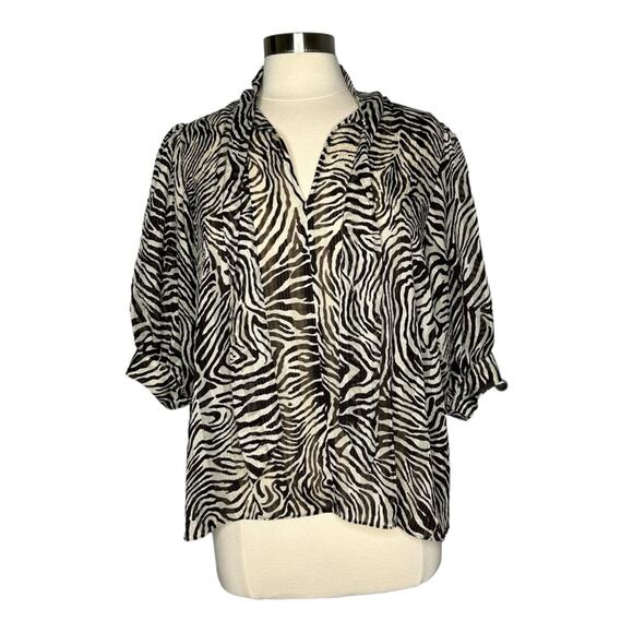 Samsoe Samsoe Dorothe Chocolate Brown  Zebra Print Tie Neck Blouse Large - Picture 3 of 13